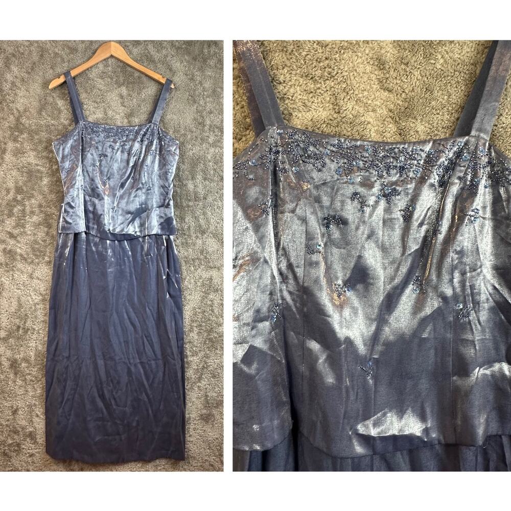 Alex Evenings Silver-Gray Beaded Maxi Dress